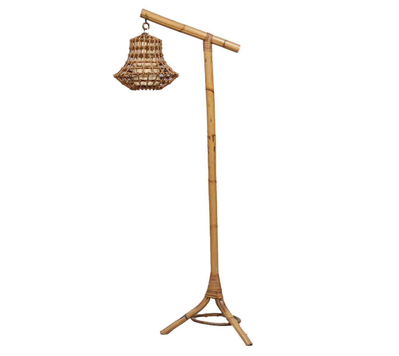 Italian Designer, Floor Lamp, Bamboo, Rattan, Italy, 1960s