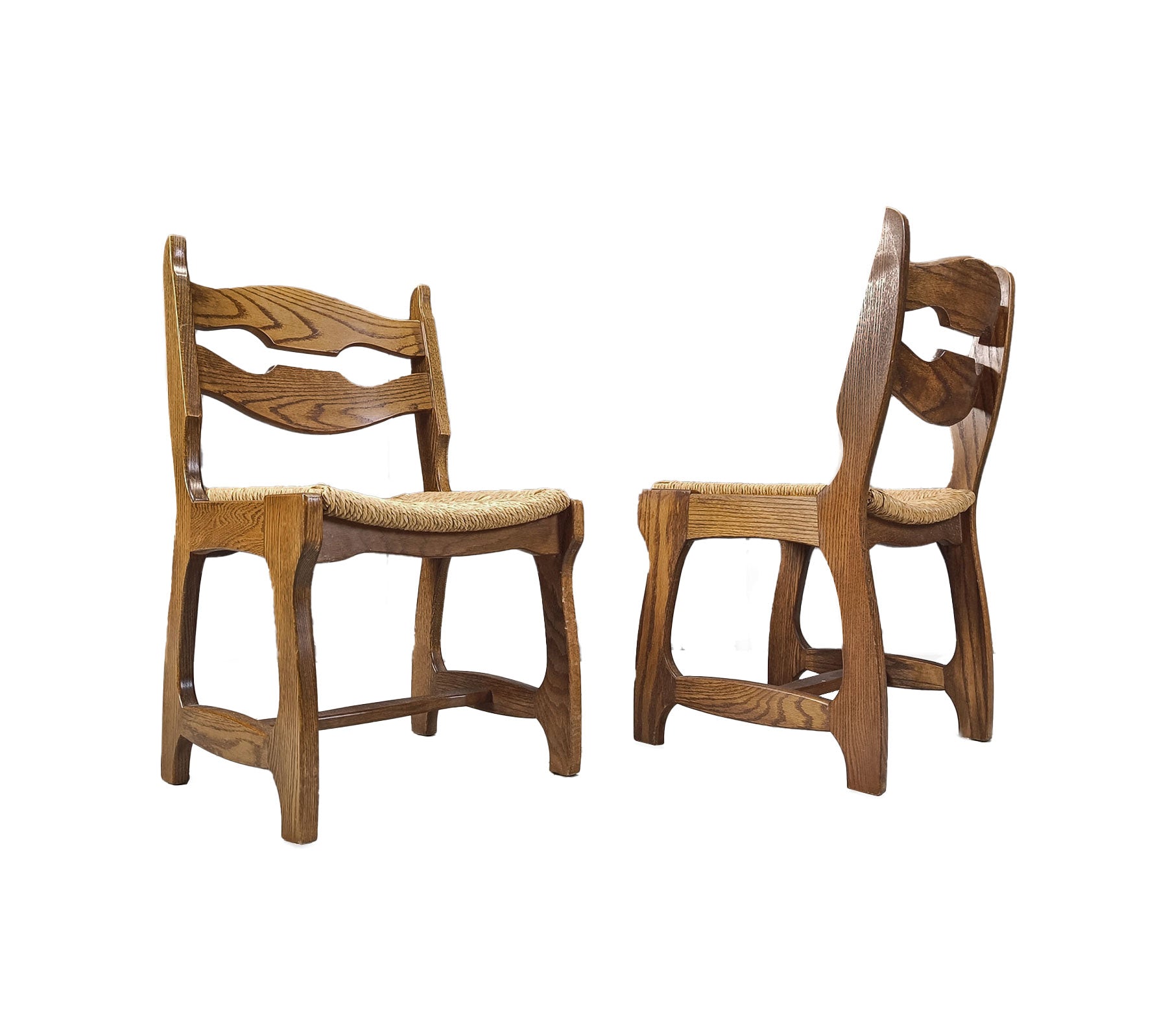 Six Oak Chairs by Guillerme Et Chambron for Votre Maison, France 1950's