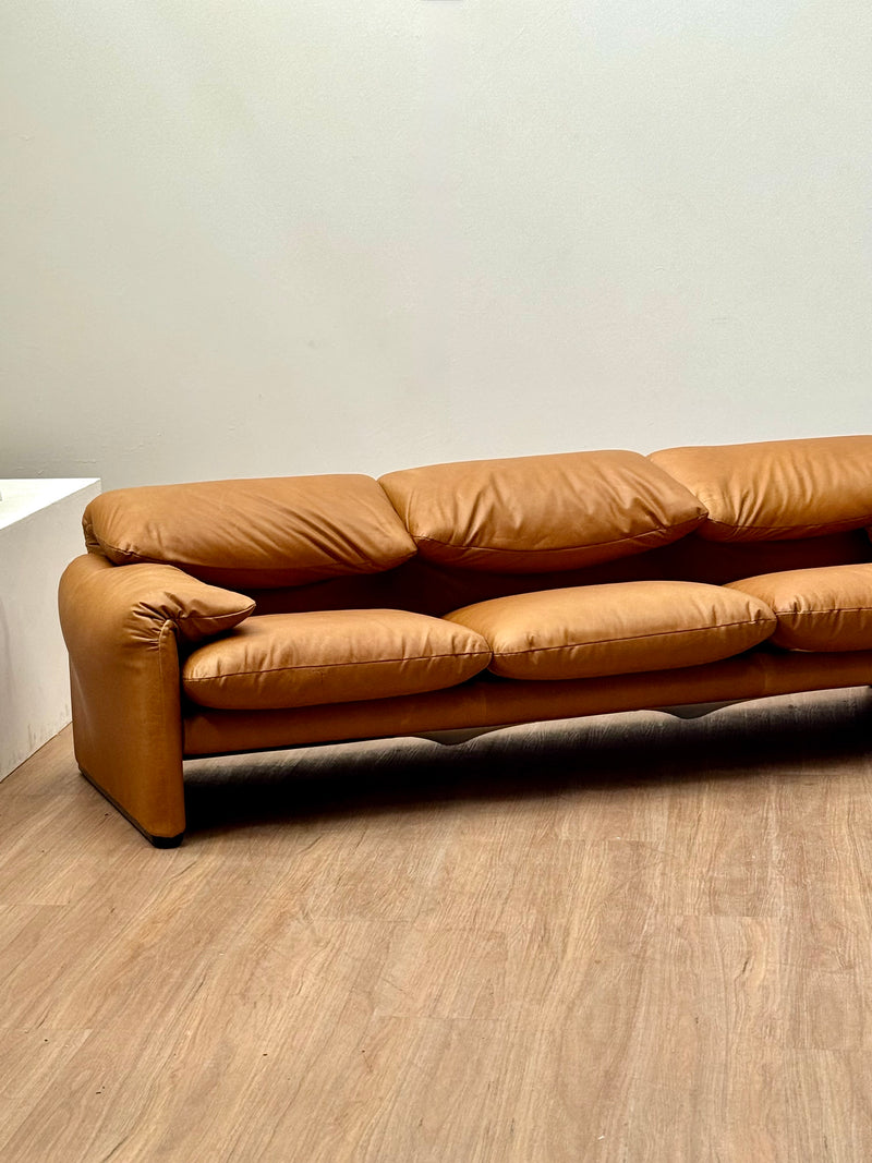 Restored Three Leather Maralunga by Vico Magistretti for Cassina, 1970s, Italy