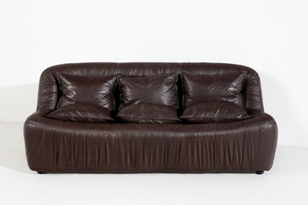 Ruched Leather Sofa Set Italian, c1970-80's