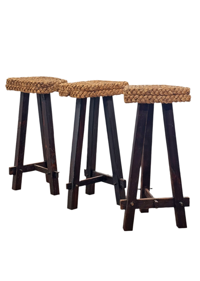 Trio of Braided stools in Minet style, France 1950's