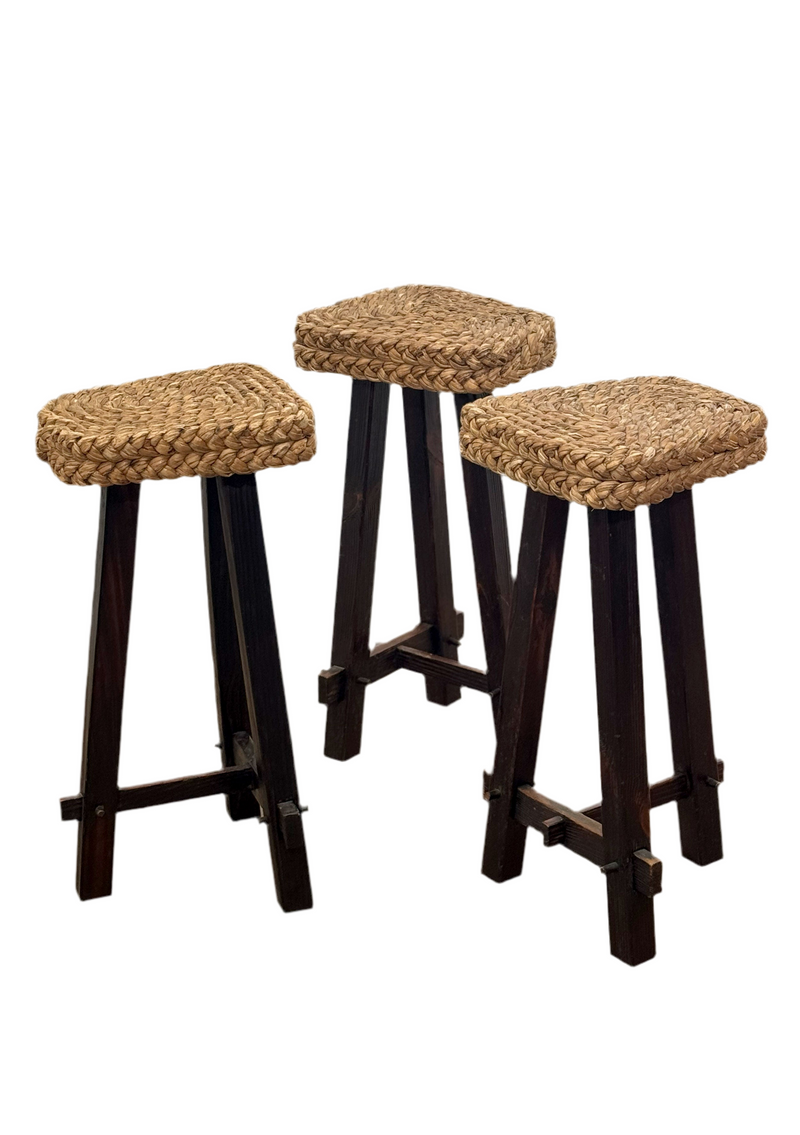 Trio of Braided stools in Minet style, France 1950's