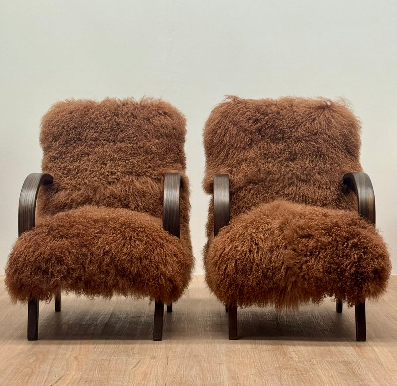 Custom-Tailored Tibetan fur Armchairs, 1940's