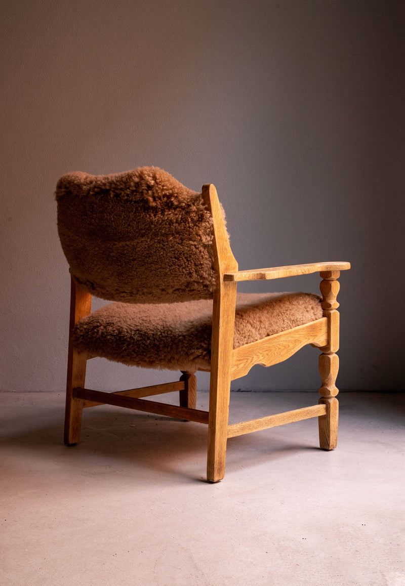 Razor Blade Armchair in Shearling Fur by Henning Kjærnulf, Denmark, 1960s