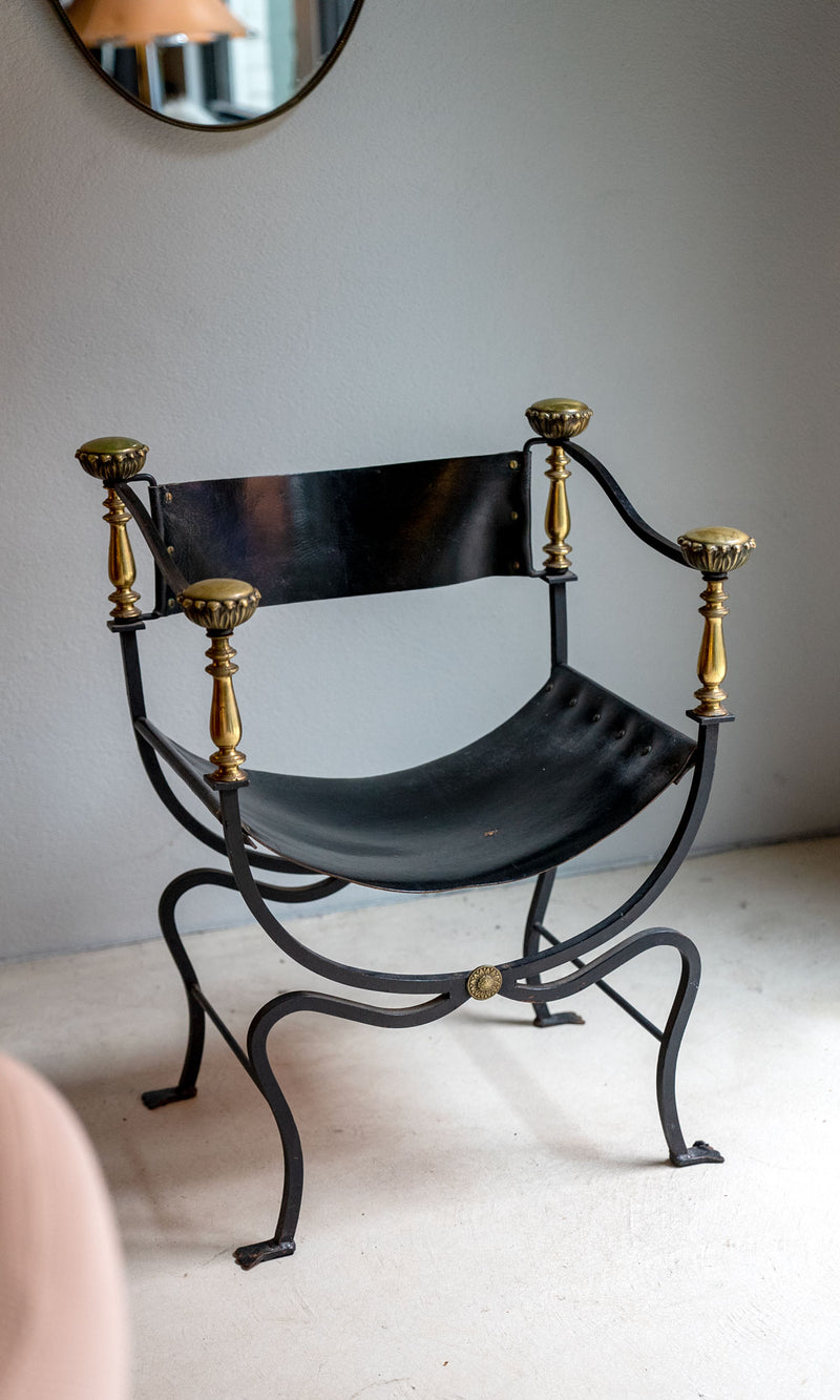 Wrought Iron & Brass Savonarola Armchair, Italian