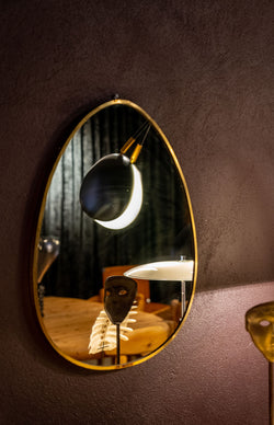 Brass Egg Shape Shield Shaped Mirror, Italian 1950's