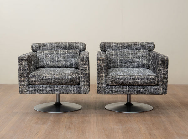 Swivel Lounge Chairs in Textured Bouclé c.1970's