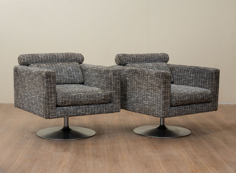 Swivel Lounge Chairs in Textured Bouclé c.1970's