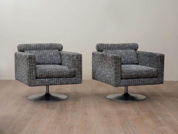 Swivel Lounge Chairs in Textured Bouclé c.1970's