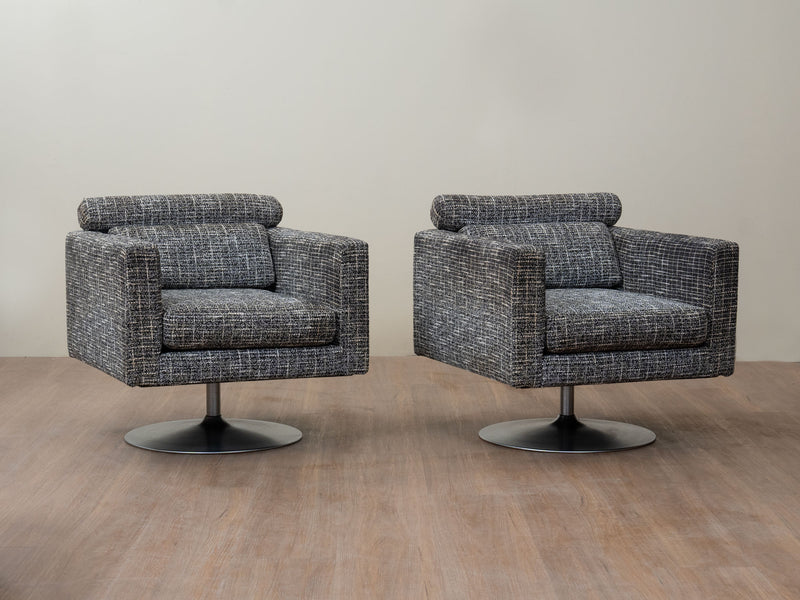 Swivel Lounge Chairs in Textured Bouclé c.1970's