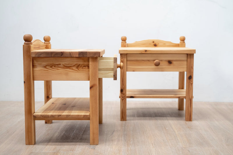Pair of Restored Baltic Pine Bedside Tables, Danish 80's