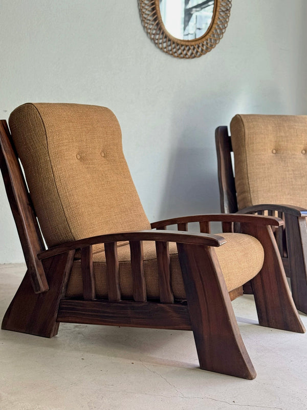 A Pair of French Elm Mid Century Armchairs, France c1960's