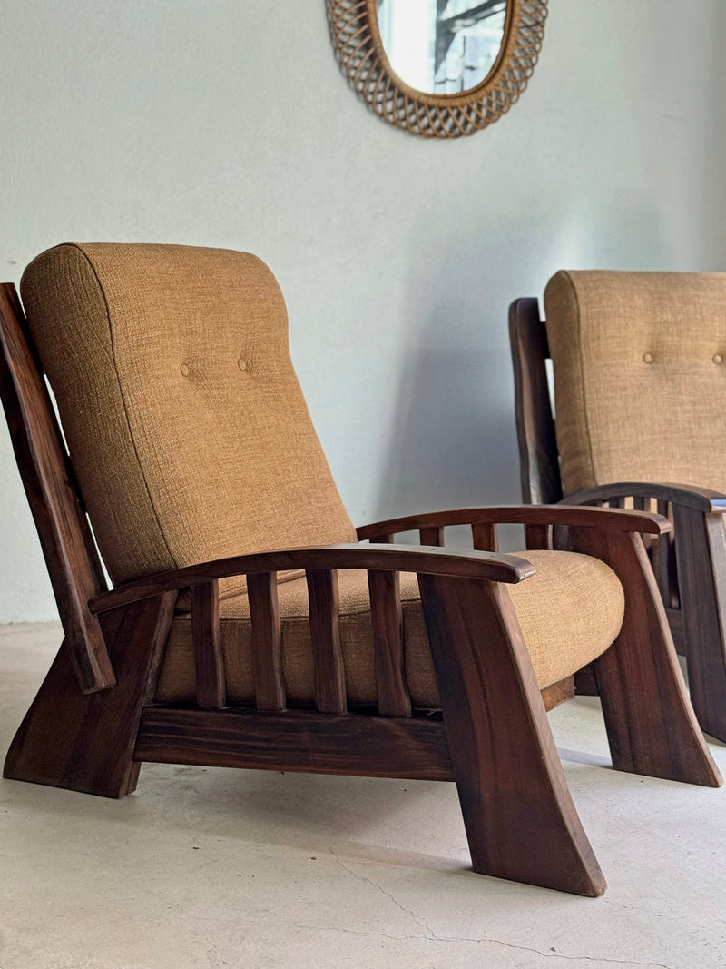A Pair of French Elm Mid Century Armchairs, France c1960's
