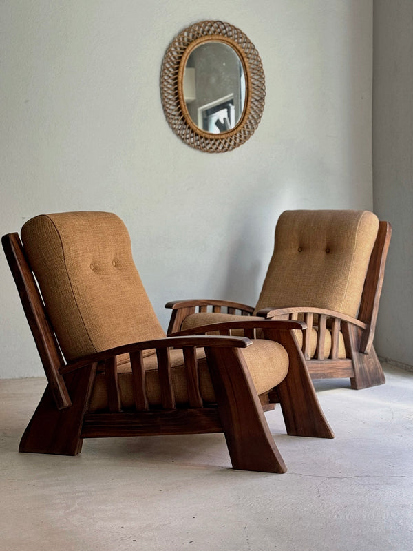 A Pair of French Elm Mid Century Armchairs, France c1960's