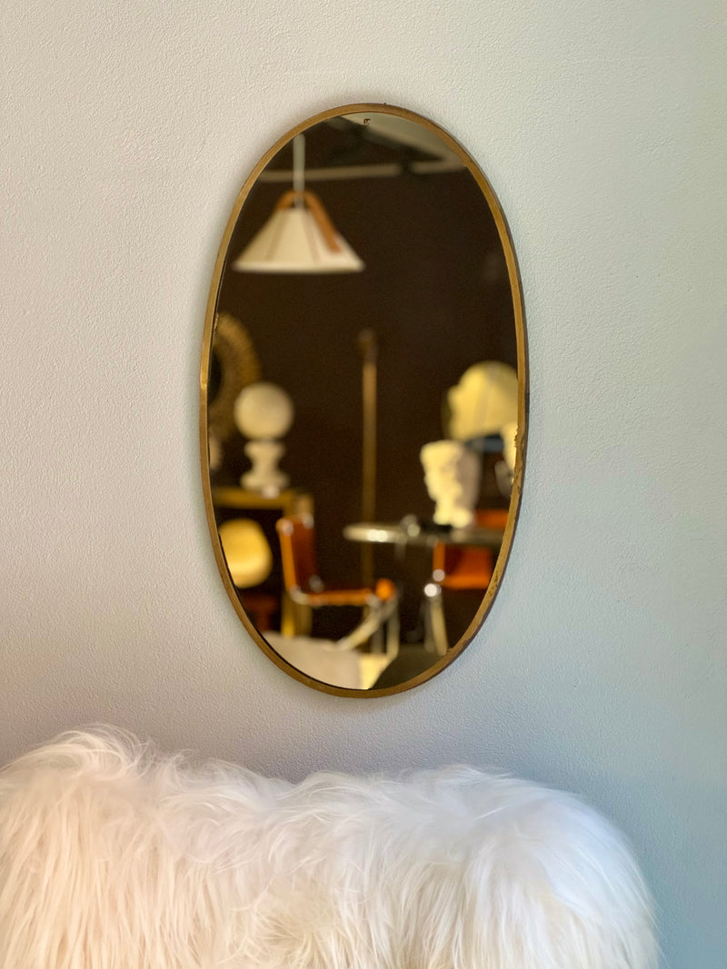 Brass Oval Shaped Mirror, Italian 1950's