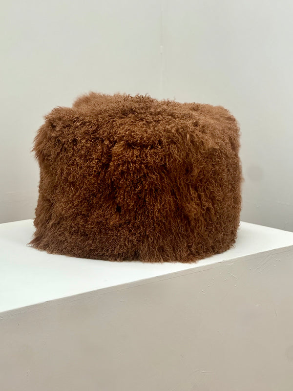 Mongolian Sheepskin Ottoman, Tan