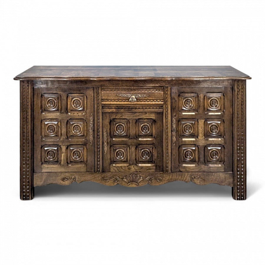 Charles Dudouyt Carved Oak Sideboard, France c.1940s