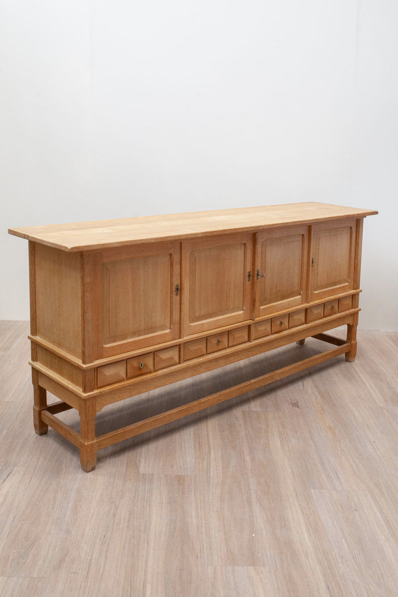 Brutalist Light Oak Sideboard, Danish 1960's