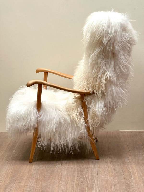 Teddy Eared Icelandic Sheepskin Lounge Chair, Swedish, 1940's