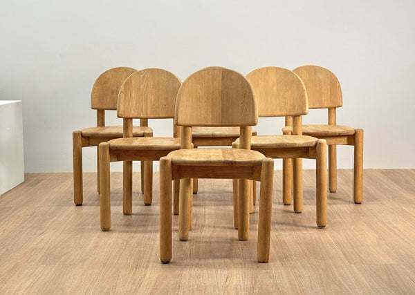 Hand Carved Pine Dining Chairs, 1980's