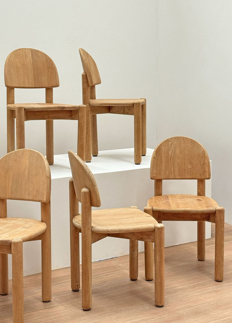 Hand Carved Pine Dining Chairs, 1980's