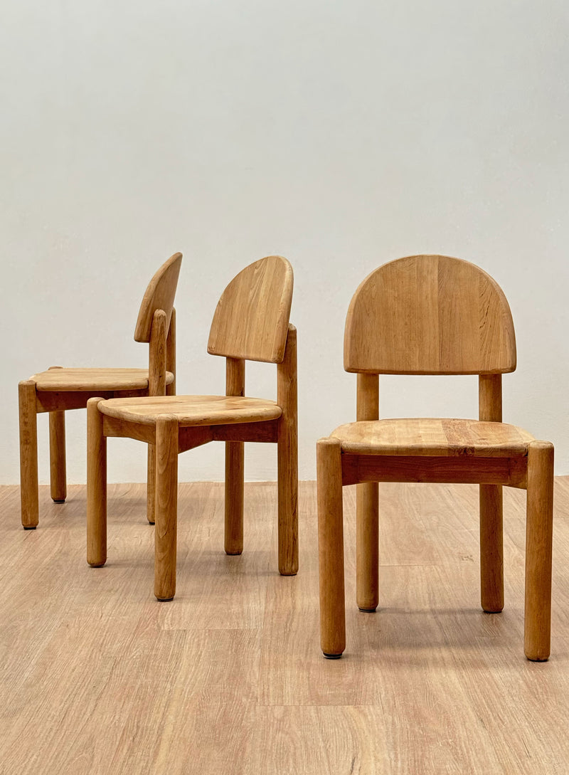 Hand Carved Pine Dining Chairs, 1980's