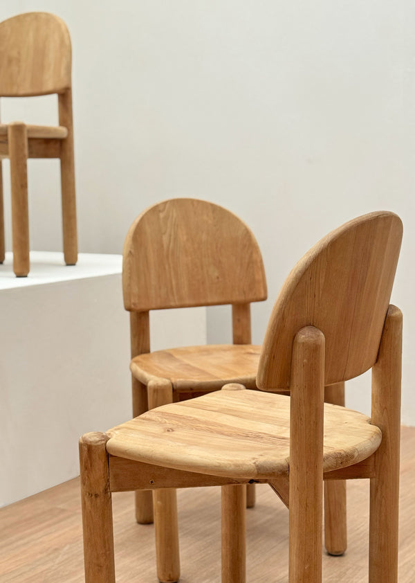 Hand Carved Pine Dining Chairs, 1980's