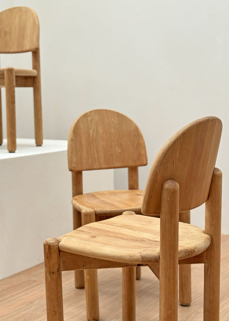 Hand Carved Pine Dining Chairs, 1980's