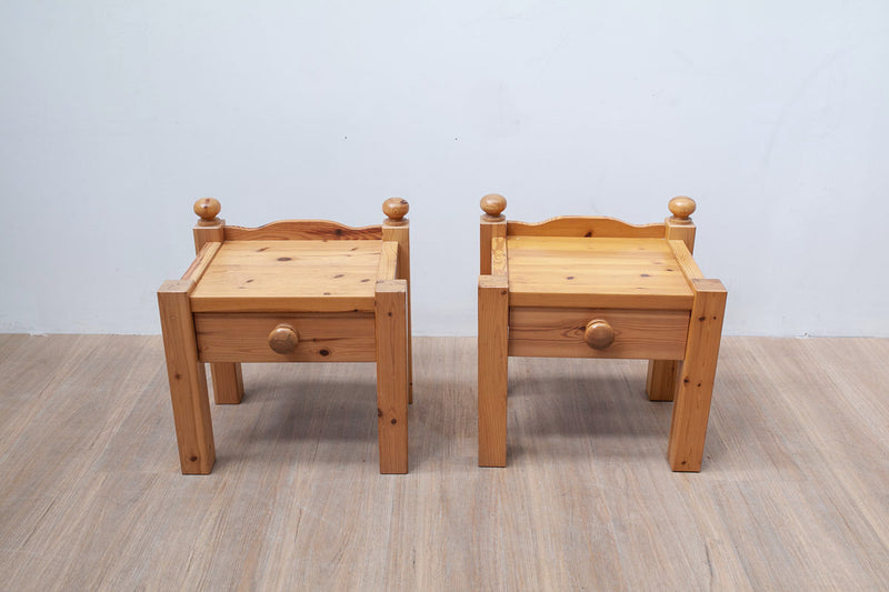 Pair of Detailed Baltic Pine Bedside Tables, Danish 80's