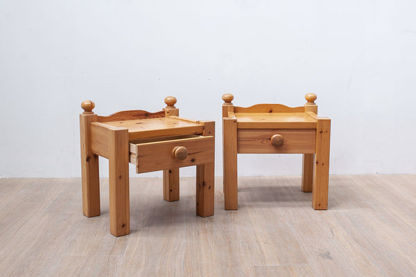 Pair of Detailed Baltic Pine Bedside Tables, Danish 80's