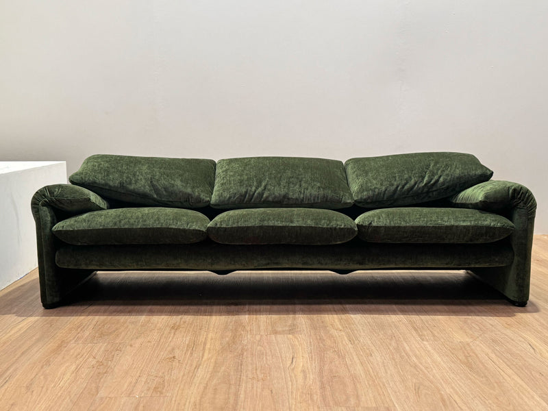 Restored Three Leather Maralunga by Vico Magistretti for Cassina, 1970s, Italy