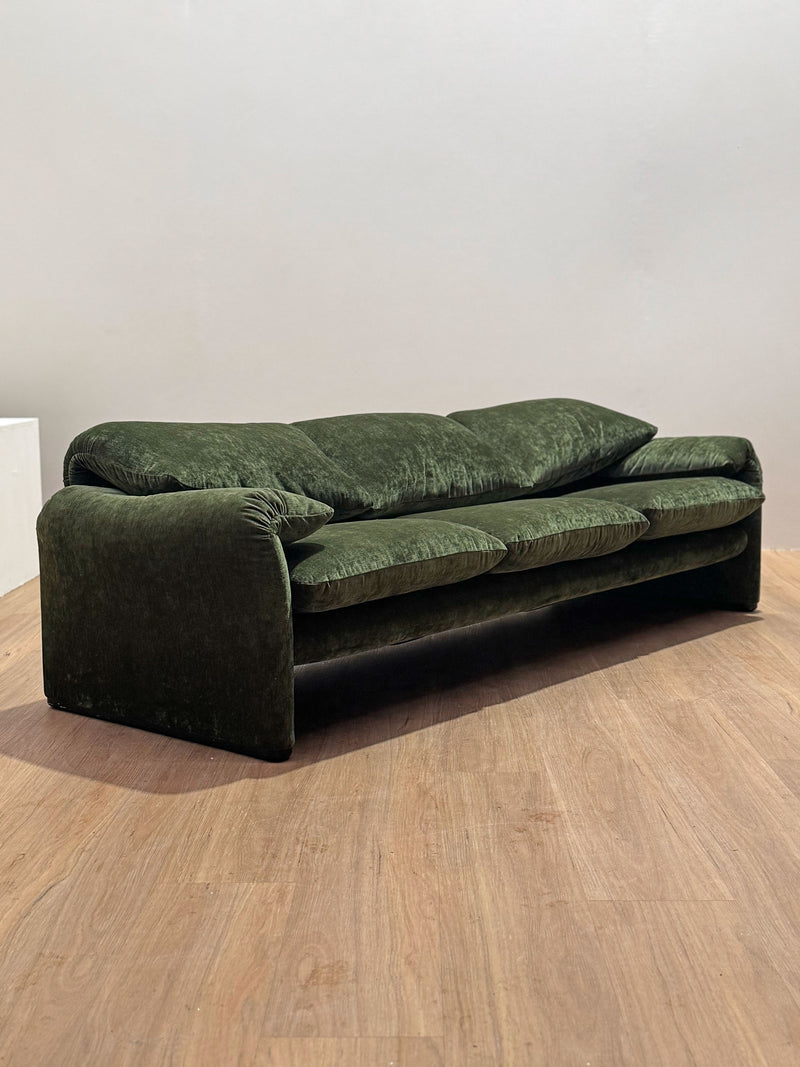 Restored Three Leather Maralunga by Vico Magistretti for Cassina, 1970s, Italy