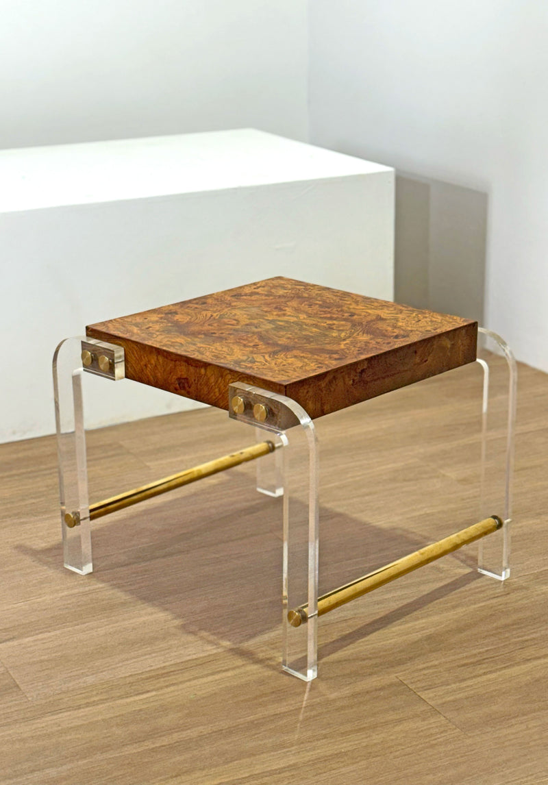 Milo Baughman Burl & Lucite Side Table, 1970's