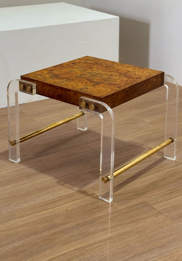 Milo Baughman Burl & Lucite Side Table, 1970's