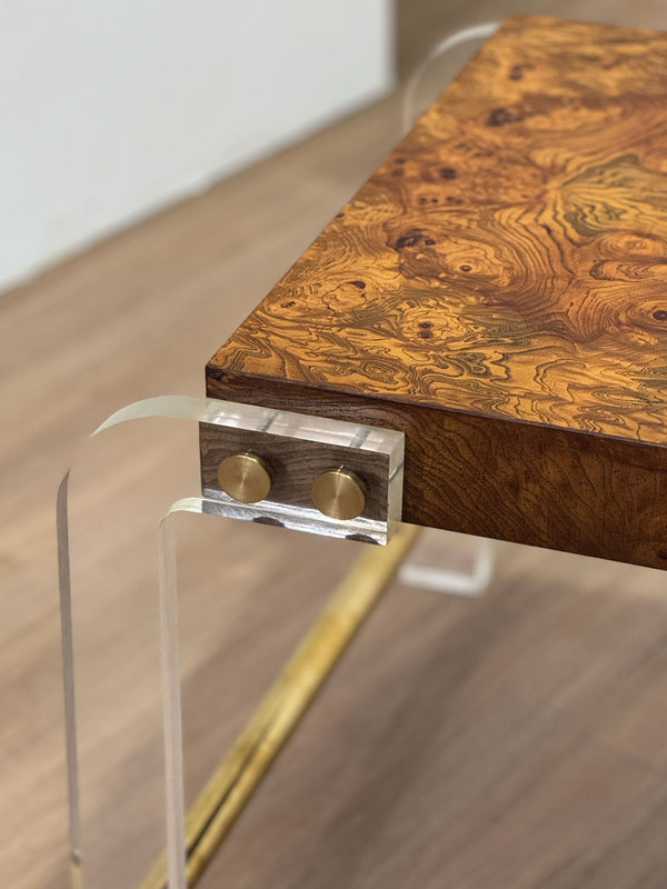 Milo Baughman Burl & Lucite Side Table, 1970's