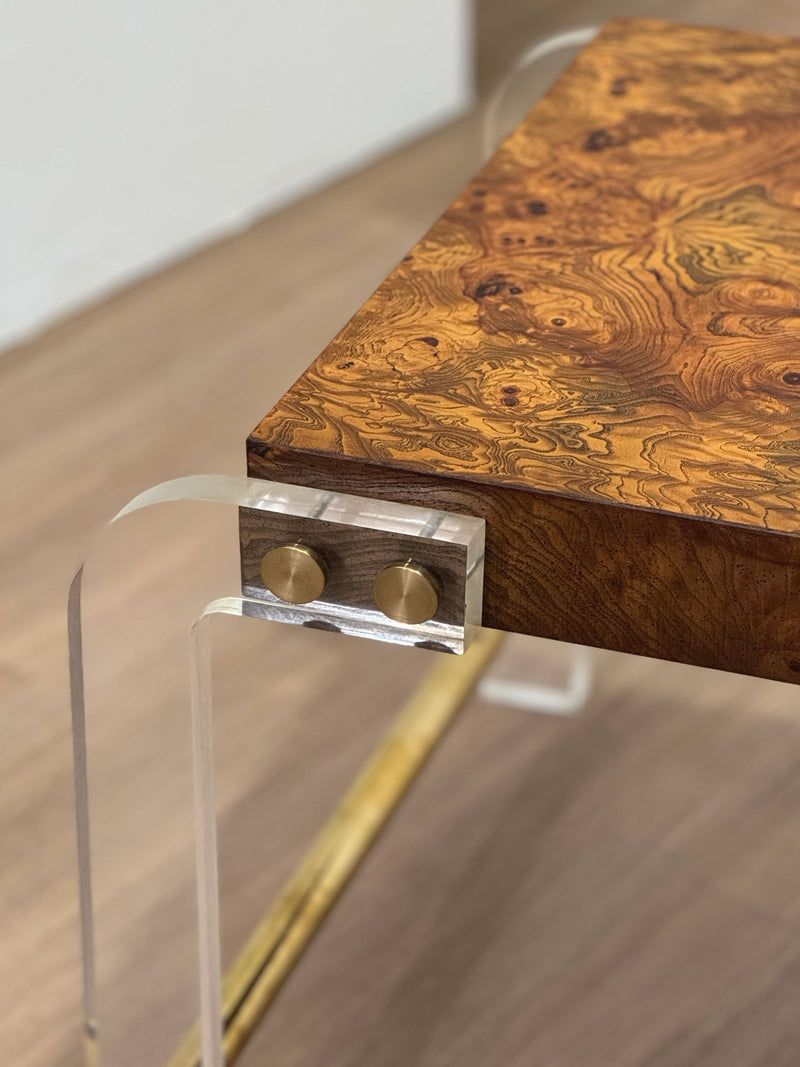 Milo Baughman Burl & Lucite Side Table, 1970's