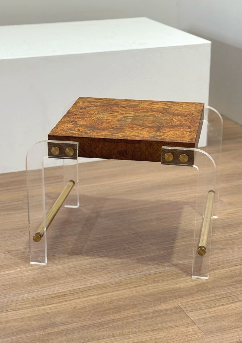 Milo Baughman Burl & Lucite Side Table, 1970's