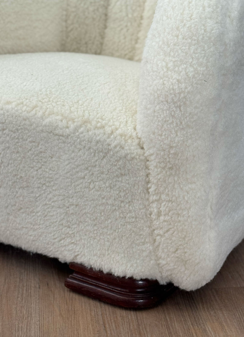 Lambswool Danish Armchair with Ottoman, 1940's