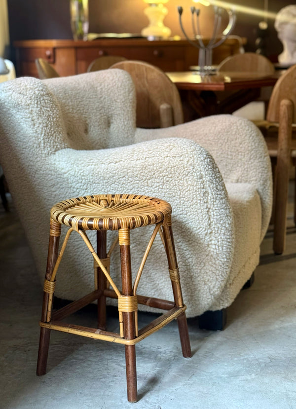 Pair of French bamboo & rattan sunburst stools, c1960's