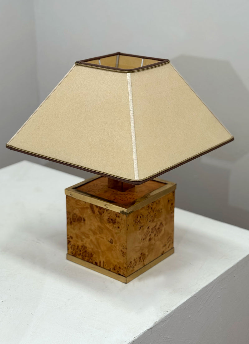 French Burl & Brass Table Lamp, France 1945's