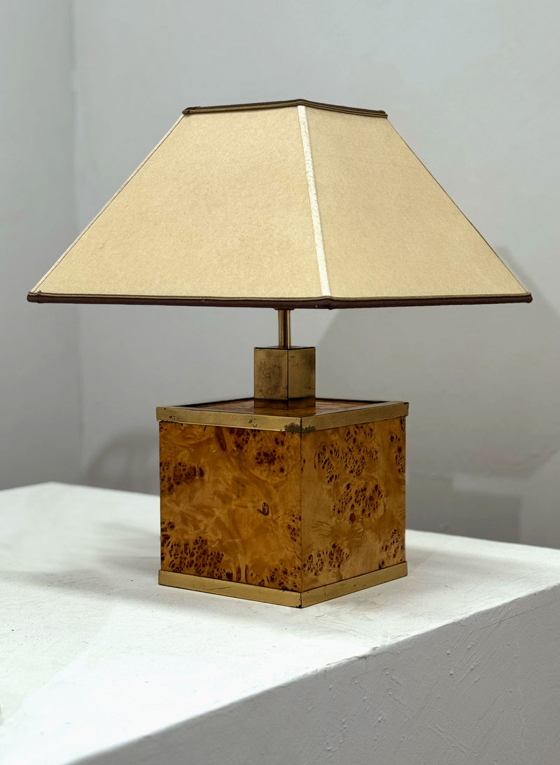 French Burl & Brass Table Lamp, France 1945's
