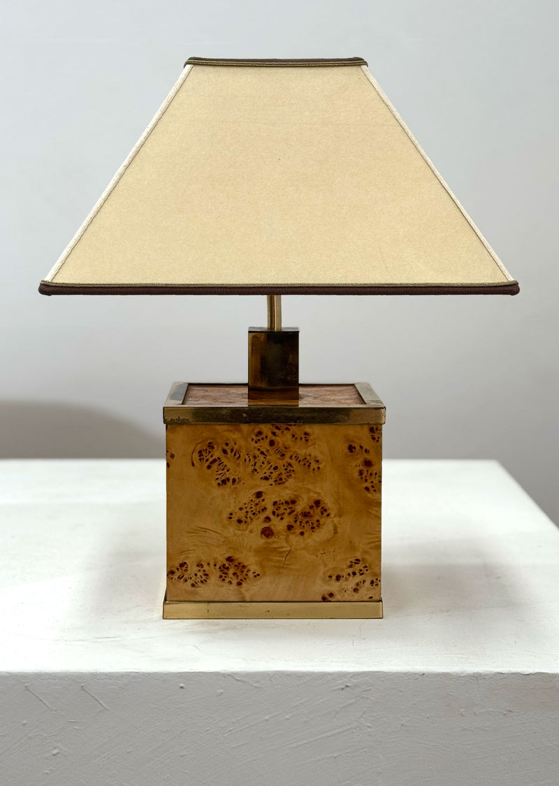 French Burl & Brass Table Lamp, France 1945's
