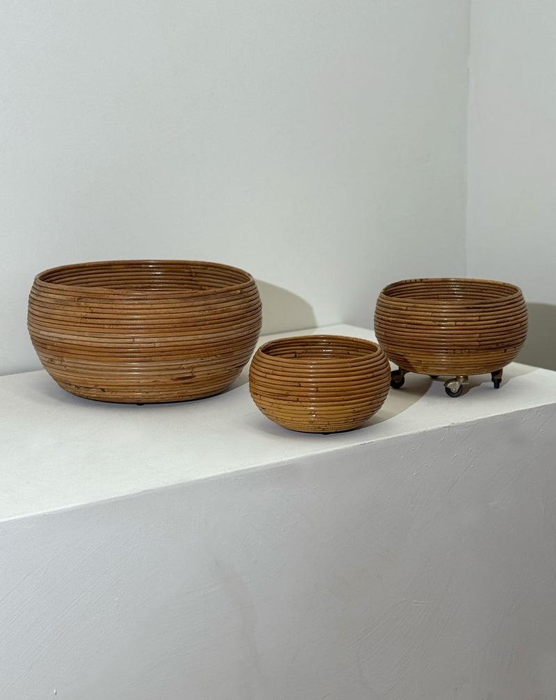 Vintage Pencil Reed Bowls/Planters, Italian 1970's