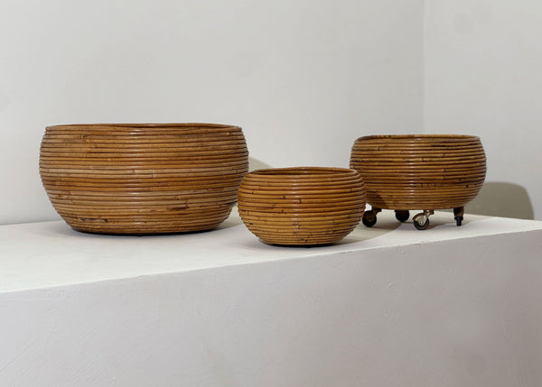 Vintage Pencil Reed Bowls/Planters, Italian 1970's