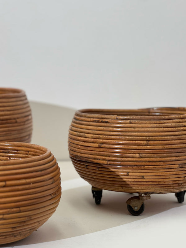 Vintage Pencil Reed Bowls/Planters, Italian 1970's