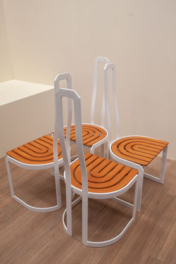 Sculptural Dining Chairs, Wooden Details, Italian, 1970's
