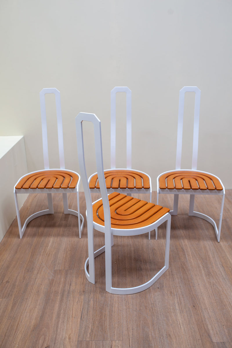 Sculptural Dining Chairs, Wooden Details, Italian, 1970's