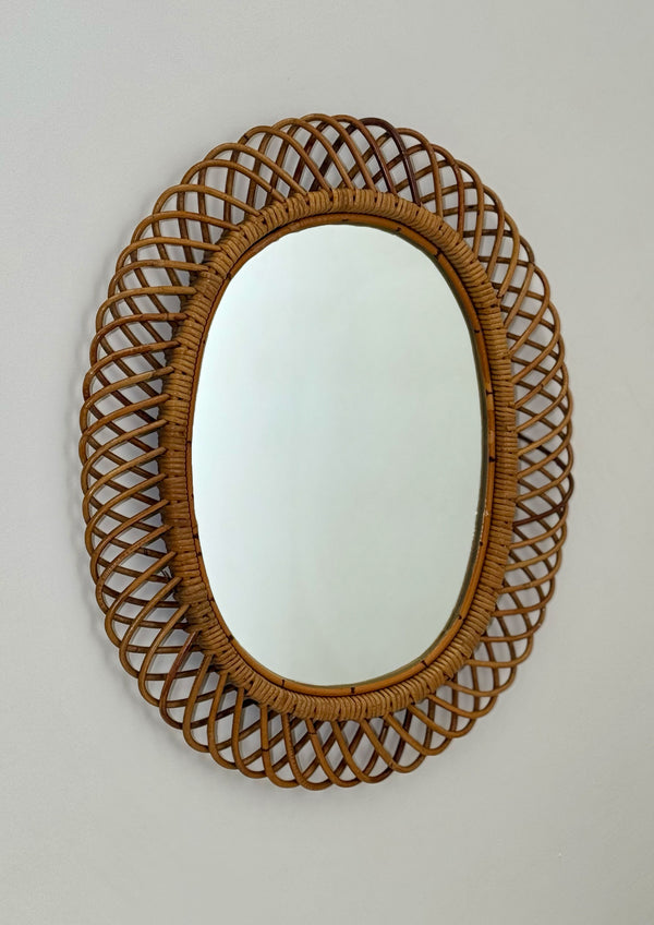 Vintage Italian Bamboo Rattan Mirror, Italy 1970's