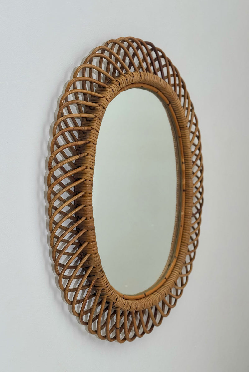 Vintage Italian Bamboo Rattan Mirror, Italy 1970's