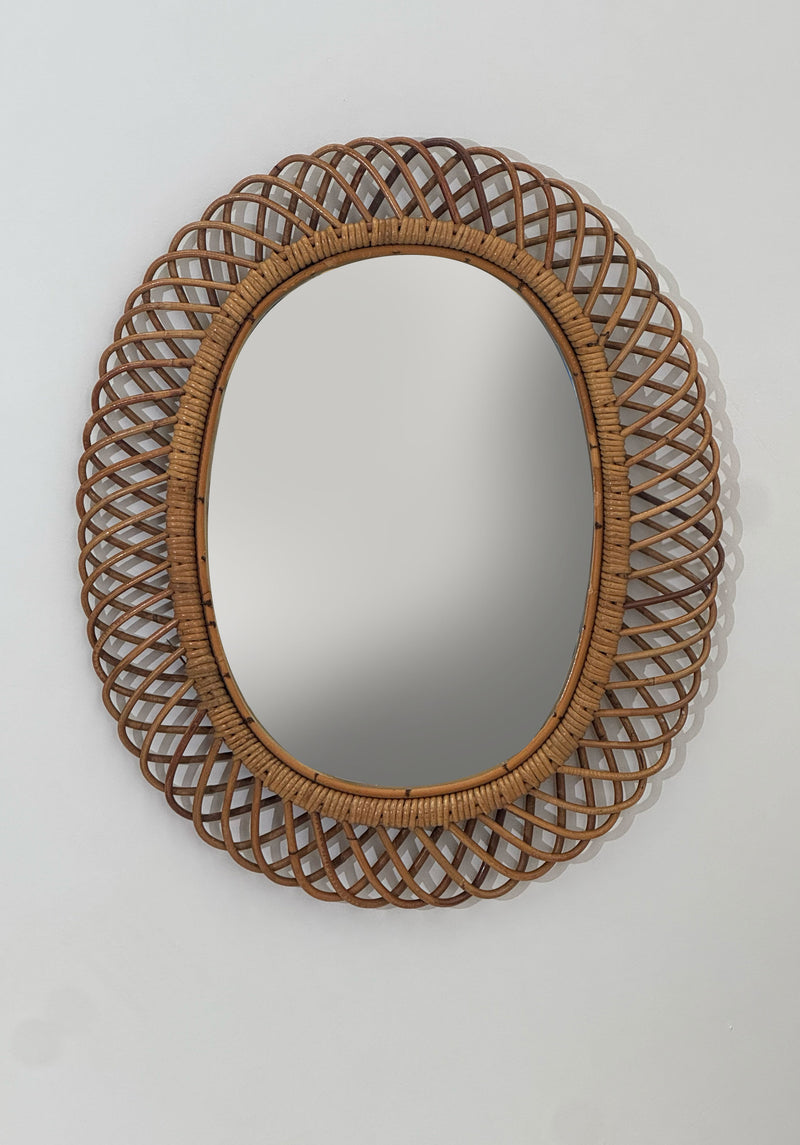 Vintage Italian Bamboo Rattan Mirror, Italy 1970's